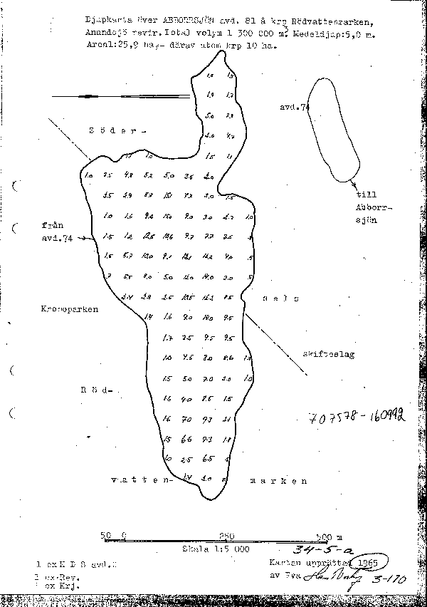 Djupkarta för Abborrsjön i Örnsköldsvik — Abborrsjön — blad 3-0170 (SMHI Vattenwebb)