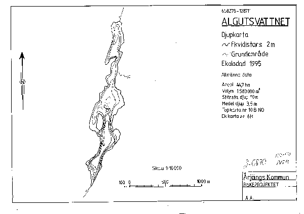 Djupkarta för Algutsvattnet — Algutsvattnet — blad 2-0870 (SMHI Vattenwebb)