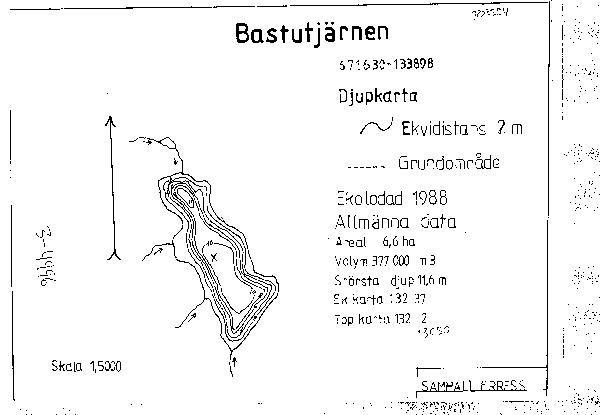 Djupkarta för Bastutjärnen i Torsby — SMHI Vattenwebb