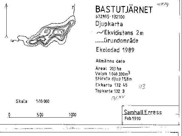 Djupkarta för Bastutjärnet — SMHI Vattenwebb