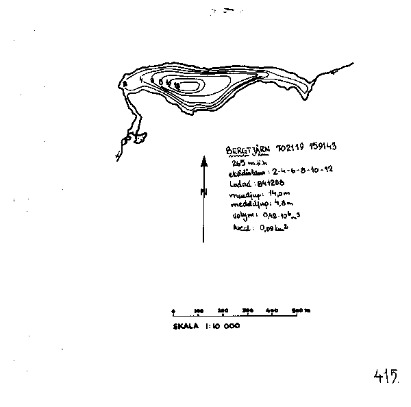 Djupkarta för Bergtjärnen i Örnsköldsvik — Bergtjärnen — blad 3-2526 (SMHI Vattenwebb)