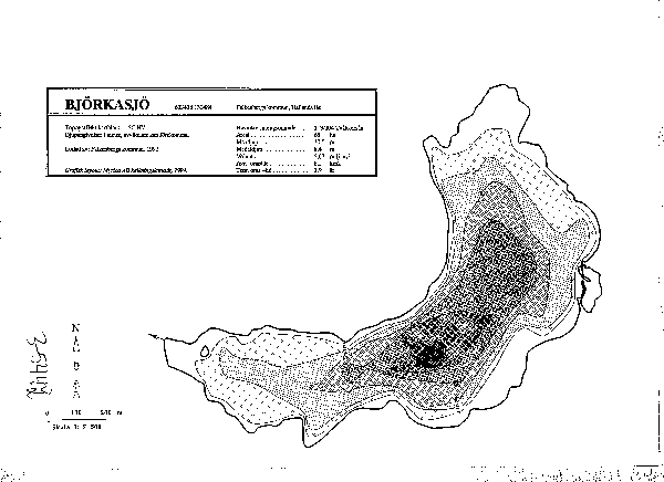 Djupkarta för Björkasjö — Björkasjö — blad 3-5442 (SMHI Vattenwebb)