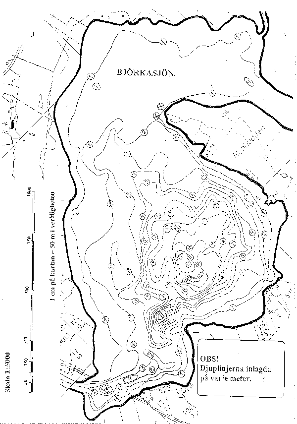 Djupkarta för Björkasjön — Björkasjön — blad 5-0063 (SMHI Vattenwebb)