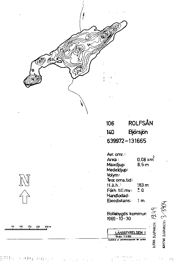 Djupkarta för Björsjön i Bollebygd — Björsjön — blad 3-3904 (SMHI Vattenwebb)