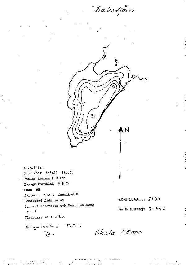 Djupkarta för Bockstjärn i Tanum — Bockstjärn — blad 3-1997 (SMHI Vattenwebb)