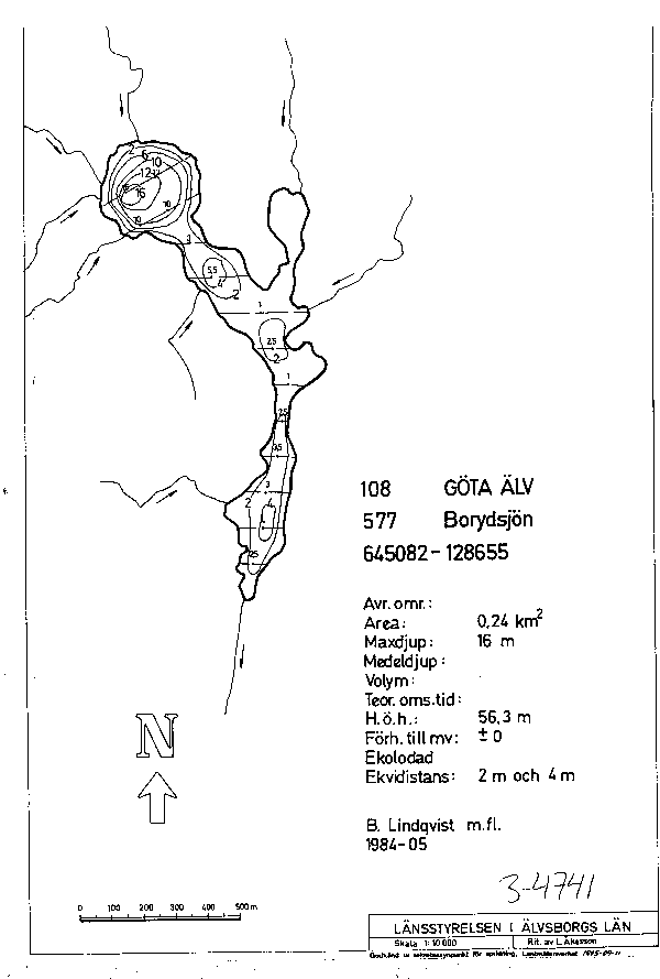 Djupkarta för Borydsjön — Borydsjön — blad 3-4741 (SMHI Vattenwebb)