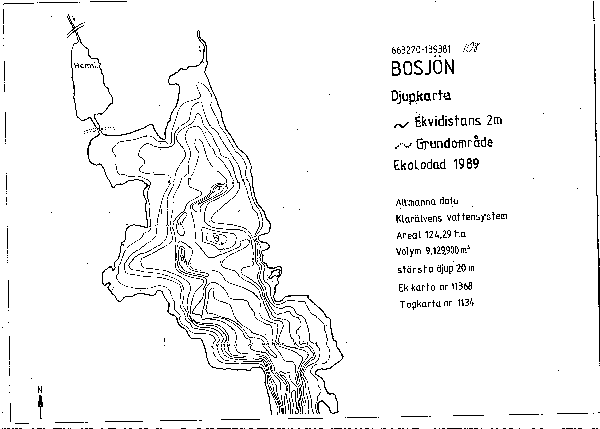 Djupkarta för Bosjön — Bosjön — blad 1-0301 (SMHI Vattenwebb)