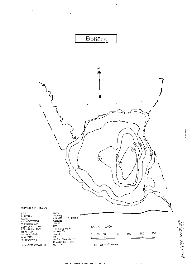Djupkarta för Botjärnen i Lindesberg — Botjärn — blad 2-0819 (SMHI Vattenwebb)