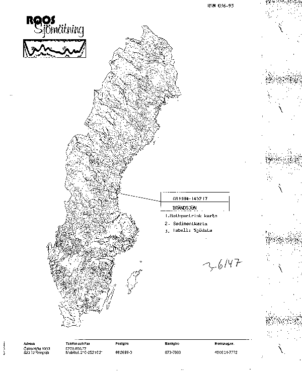 Djupkarta för Brändsjön — Brändsjön — blad 3-6147 (SMHI Vattenwebb)