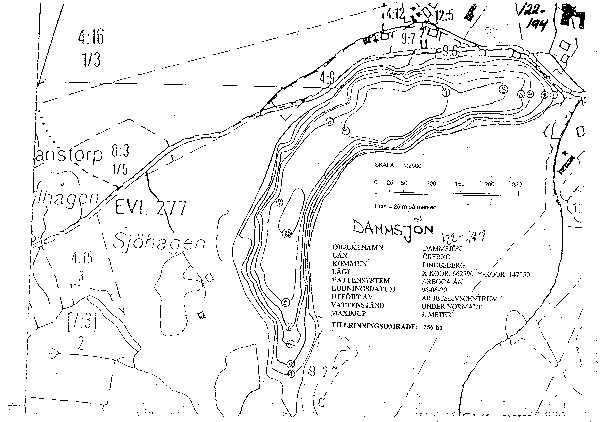 Djupkarta för Dammsjön i Lindesberg — Dammsjön — blad 2-0896 (SMHI Vattenwebb)