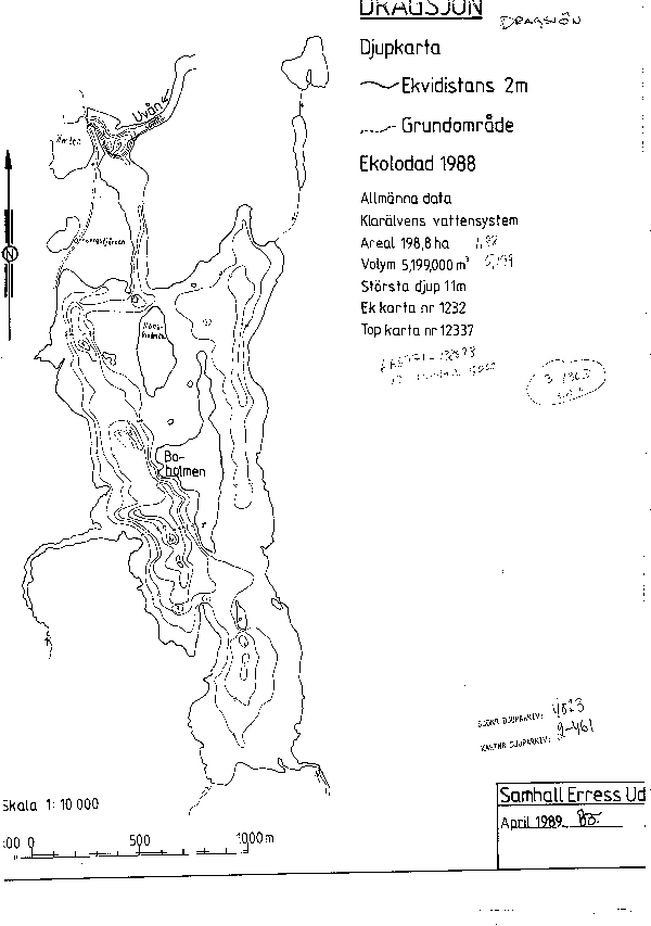 Djupkarta för Dragsjön i Hagfors — Dragsjön — blad 2-0461 (SMHI Vattenwebb)
