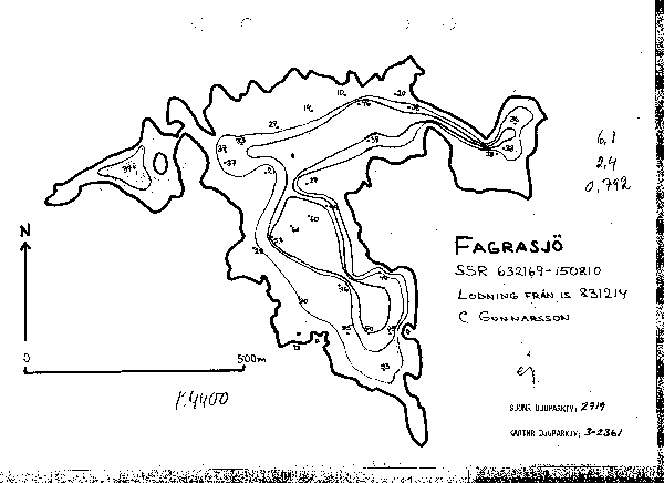 Djupkarta för Fagrasjö i Nybro — Fagrasjö — blad 3-2361 (SMHI Vattenwebb)