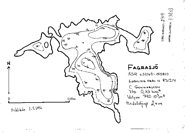 Djupkarta för Fagrasjö i Nybro — Fagrasjö — blad 3-3833 (SMHI Vattenwebb)