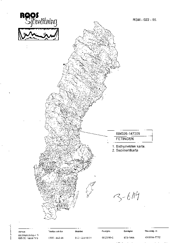 Djupkarta för Fetingen — Fetingen — blad 3-6114 (SMHI Vattenwebb)
