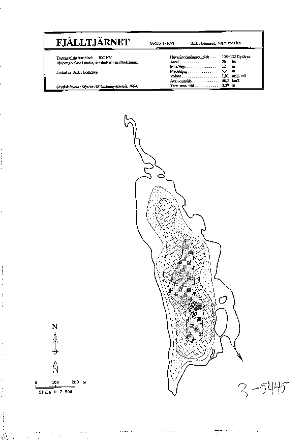 Djupkarta för Fjälltjärnen i Säffle — Fjällstjärnet — blad 3-5445 (SMHI Vattenwebb)