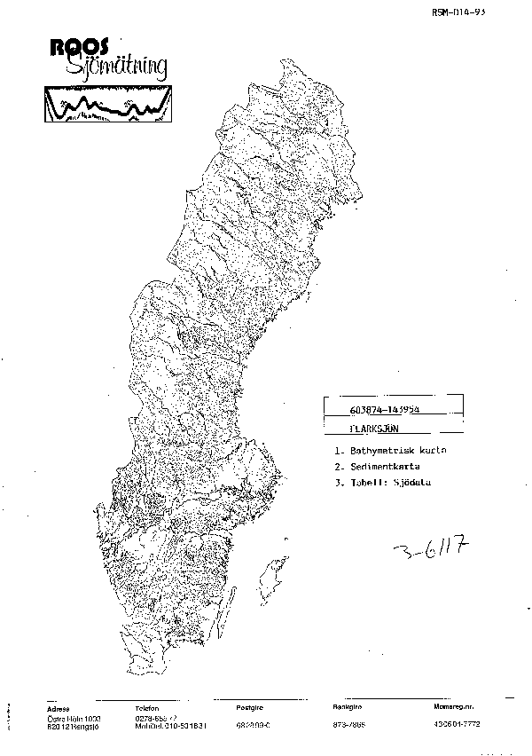 Djupkarta för Flarksjön i Ljusdal — Flarksjön — blad 3-6117 (SMHI Vattenwebb)