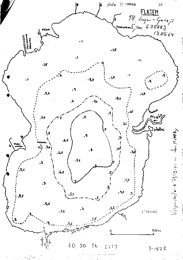 Djupkarta för Flaten i Gnosjö — Flaten — blad 3-1822 (SMHI Vattenwebb)