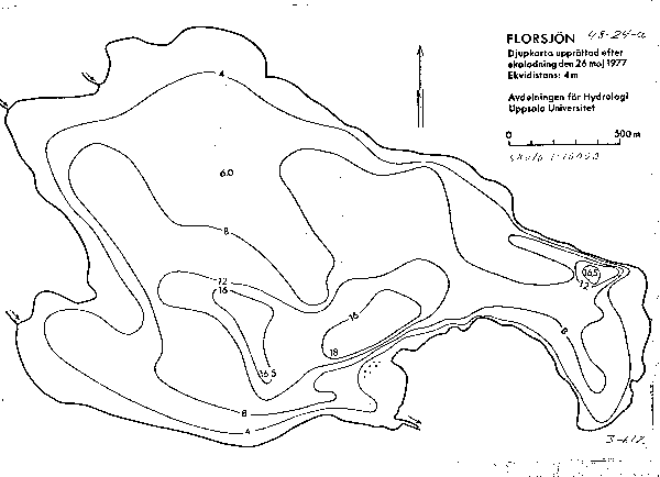Djupkarta för Florsjön — Florsjön — blad 3-0612 (SMHI Vattenwebb)