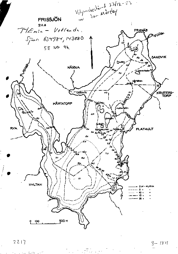 Djupkarta för Frissjön — Frissjön — blad 3-1811 (SMHI Vattenwebb)