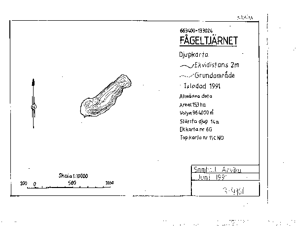 Djupkarta för Fågeltjärnet i Arvika — Fågeltjärnet — blad 3-4961 (SMHI Vattenwebb)