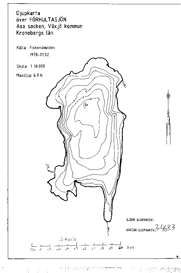 Djupkarta för Förhultasjön — Förhultasjön — blad 3-4683 (SMHI Vattenwebb)