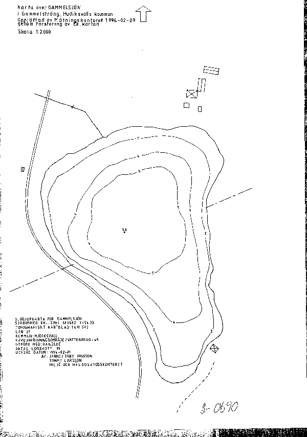 Djupkarta för Gammelsjön — Gammelsjön — blad 2-0690 (SMHI Vattenwebb)