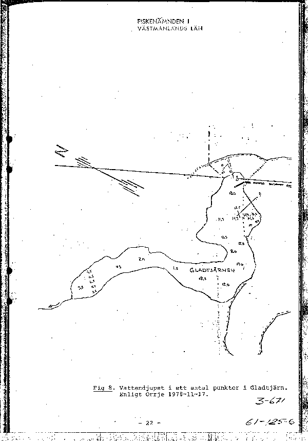 Djupkarta för Gladtjärnen i Norberg — Gladtjärnen — blad 3-0671 (SMHI Vattenwebb)