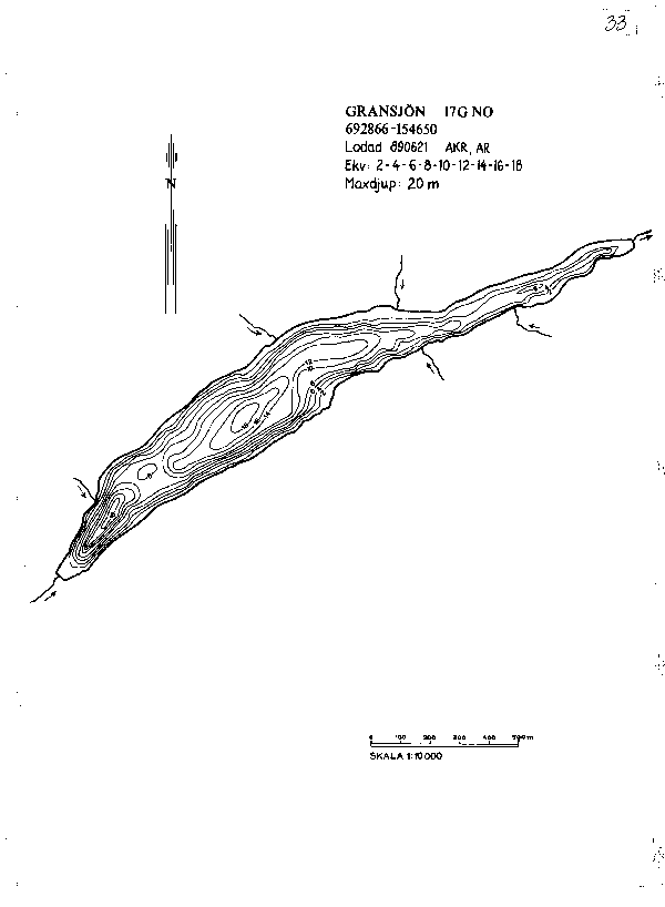 Djupkarta för Gransjön i Sundsvall — Gransjön — blad 3-5360 (SMHI Vattenwebb)