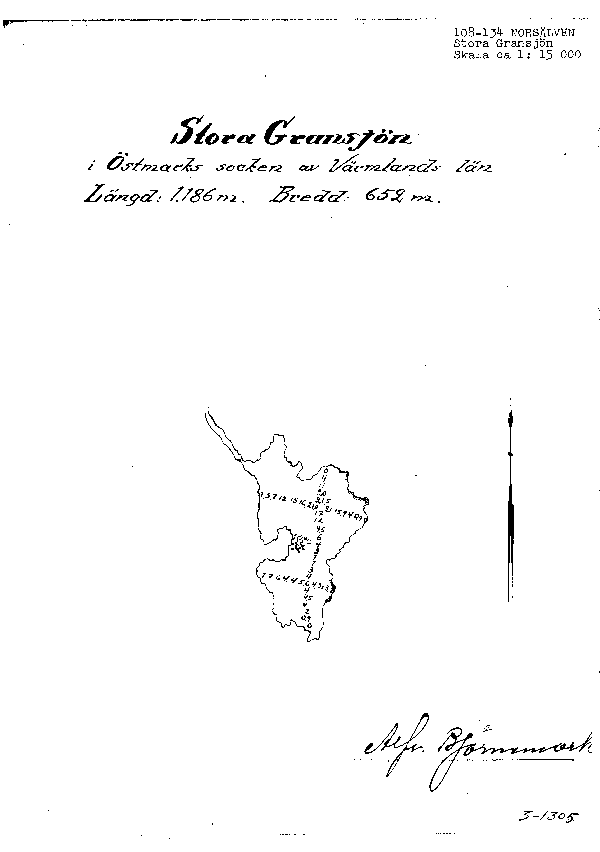 Djupkarta för Gransjön i Torsby — Gransjön — blad 3-1305 (SMHI Vattenwebb)