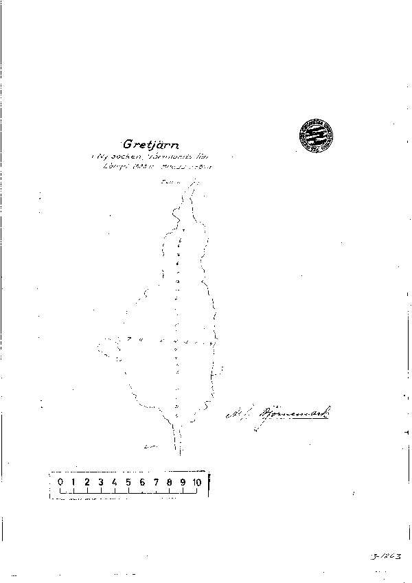 Djupkarta för Gretjärnet — Gretjärnet — blad 3-1203 (SMHI Vattenwebb)