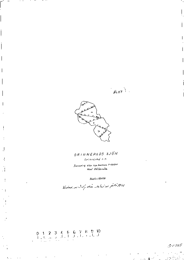 Djupkarta för Grinnerödssjön — Grinnerödssjön — blad 3-1085 (SMHI Vattenwebb)