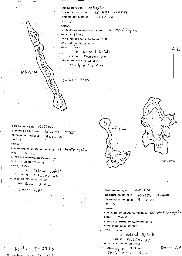 Djupkarta för Gryten i Finspång — Gryten — blad 3-2770 (SMHI Vattenwebb)