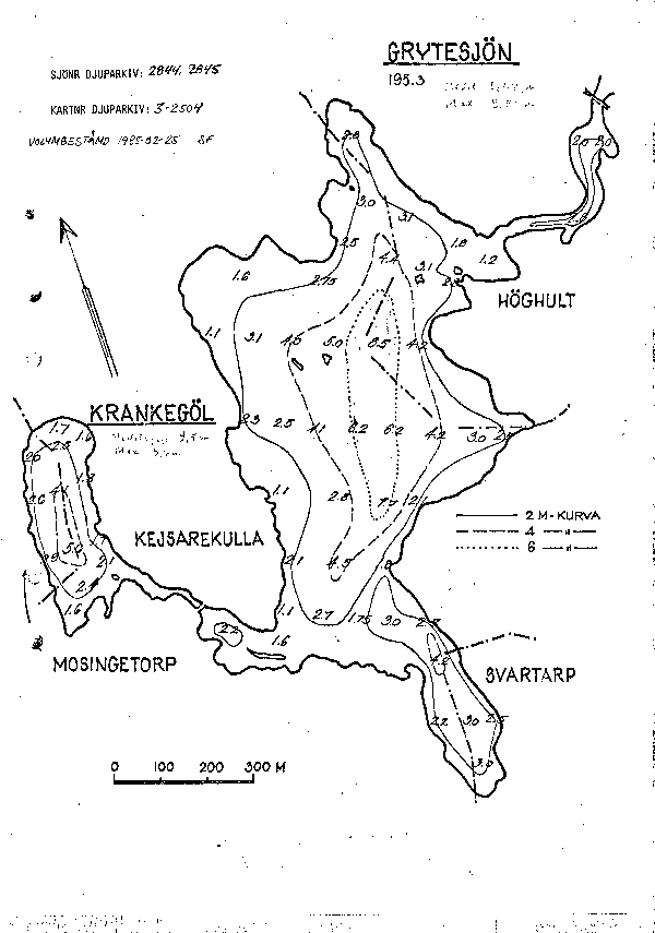 Djupkarta för Grytesjön i Vetlanda — Grytesjön — blad 3-2504 (SMHI Vattenwebb)