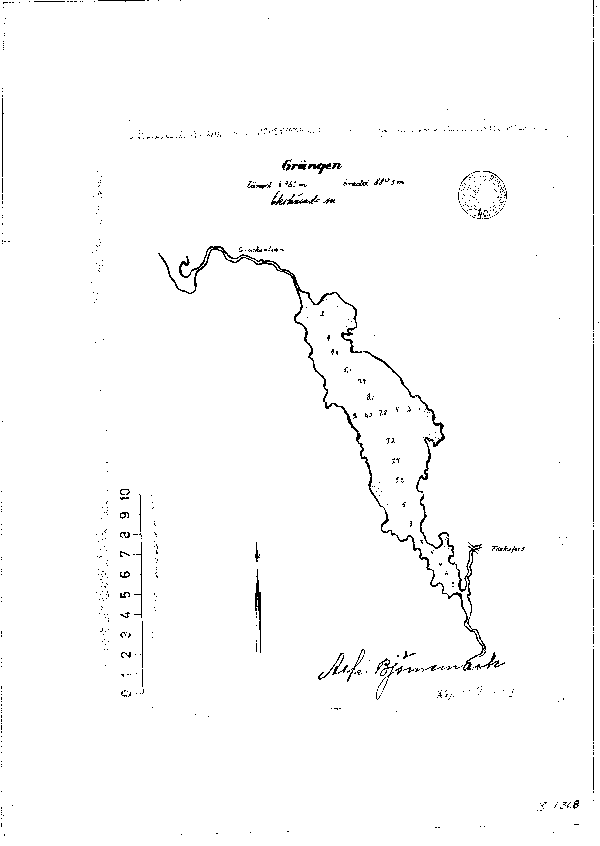 Djupkarta för Grängen i Hagfors — Grängen — blad 3-1368 (SMHI Vattenwebb)