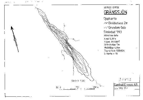 Djupkarta för Gränsjön i Årjäng — Gränsjön — blad 2-0753 (SMHI Vattenwebb)