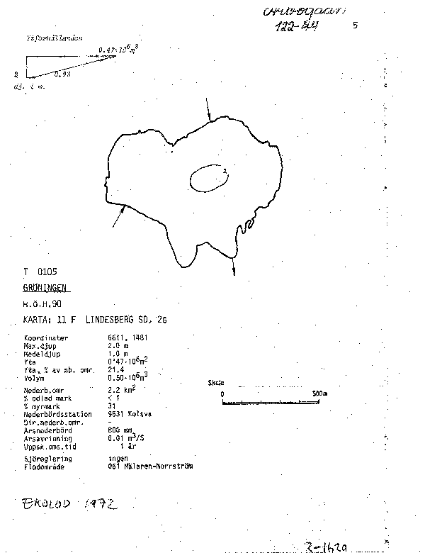 Djupkarta för Gröningen i Lindesberg — Gröningen — blad 3-1639 (SMHI Vattenwebb)