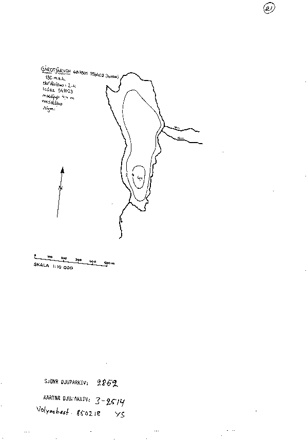 Djupkarta för Gårdtjärnen i Sundsvall — Gårdtjärnen — blad 3-2514 (SMHI Vattenwebb)