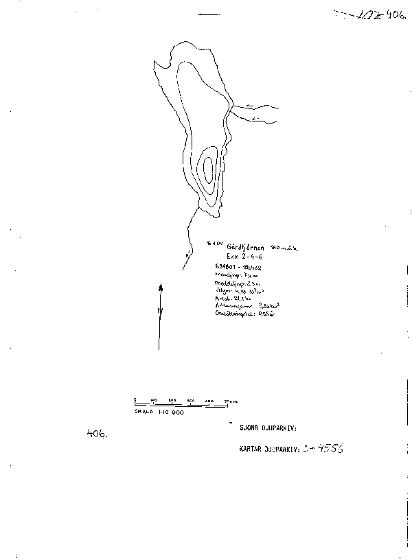 Djupkarta för Gårdtjärnen i Sundsvall — Gårdtjärnen — blad 3-4556 (SMHI Vattenwebb)