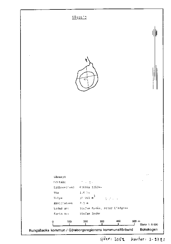 Djupkarta för Gåsasjö i Kungsbacka — Gåsasjö — blad 3-2721 (SMHI Vattenwebb)
