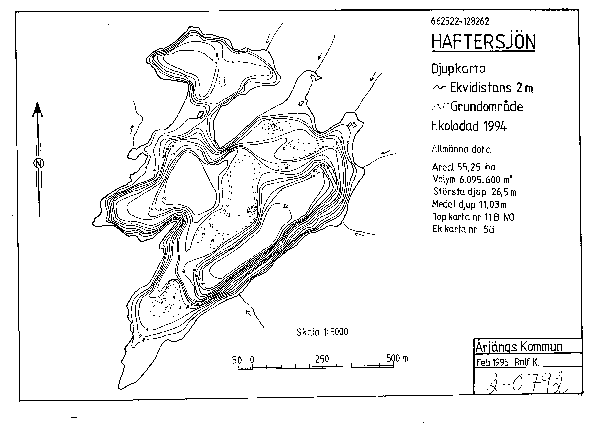 Djupkarta för Haftersjön — Haftersjön — blad 2-0792 (SMHI Vattenwebb)