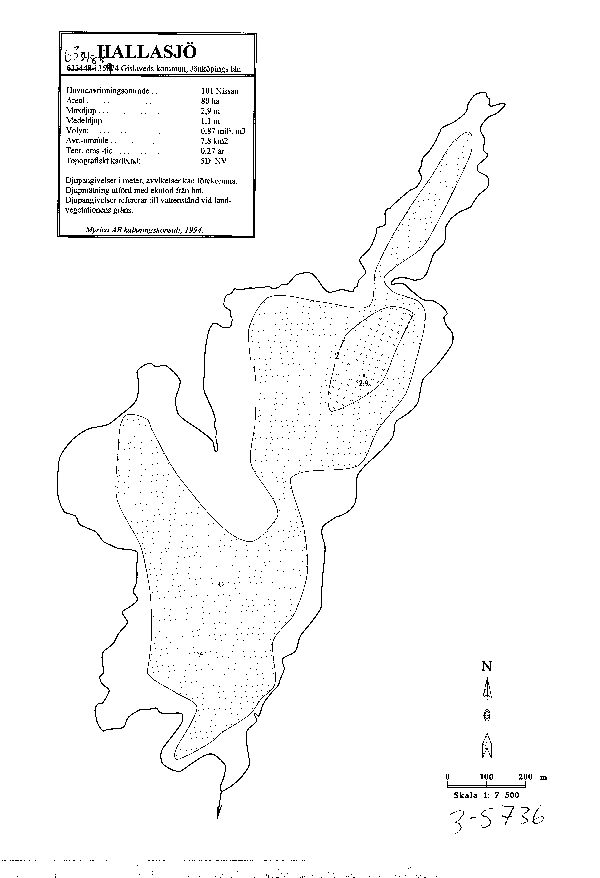Djupkarta för Hallasjön i Gislaved — Hallasjön — blad 3-5736 (SMHI Vattenwebb)