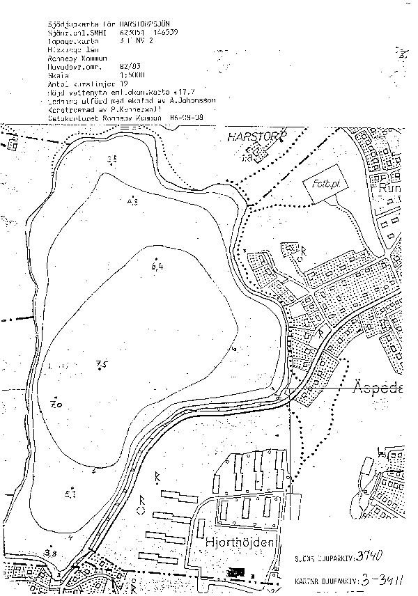 Djupkarta för Harstorpssjön — Härstorpssjön — blad 3-3411 (SMHI Vattenwebb)