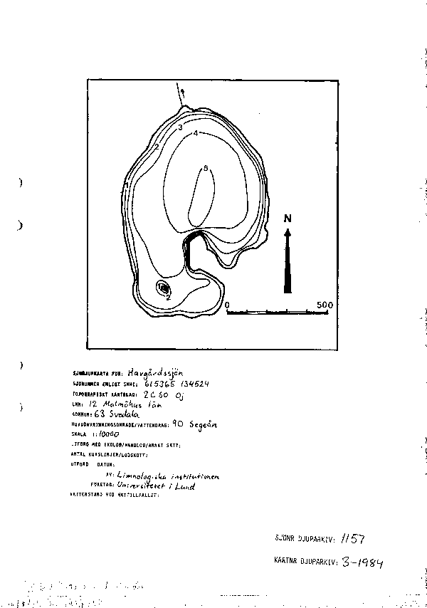 Djupkarta för Havgårdssjön — Havgårdssjön — blad 3-1984 (SMHI Vattenwebb)
