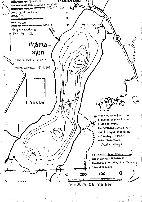 Djupkarta för Hjärtasjön i Osby — Hjärtasjön — blad 3-2189 (SMHI Vattenwebb)
