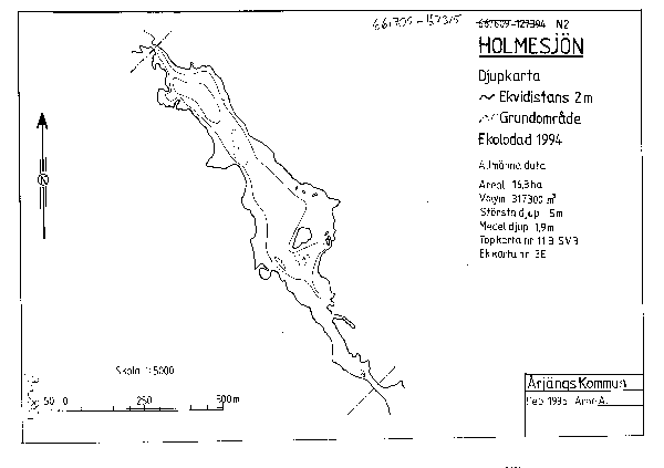 Djupkarta för Holmesjön i Årjäng — Holmesjön — blad 2-0801 (SMHI Vattenwebb)