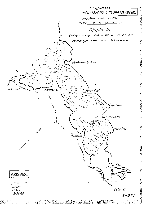 Djupkarta för Holmsjön i Ånge — Holmsjön — blad 3-0392 (SMHI Vattenwebb)