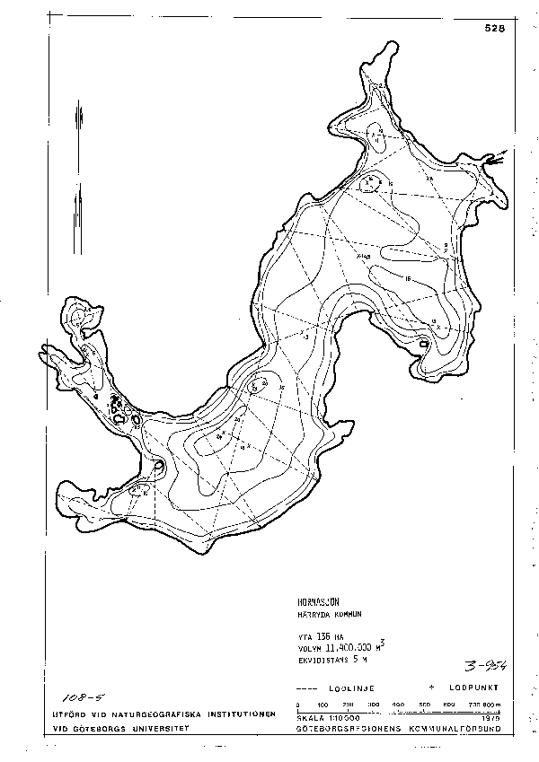 Djupkarta för Hornasjön — Hornasjön — blad 3-0954 (SMHI Vattenwebb)
