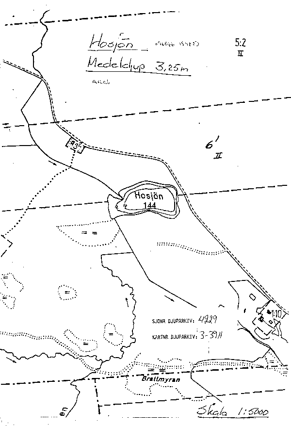 Djupkarta för Hosjön i Härnösand — Hosjön — blad 3-3911 (SMHI Vattenwebb)