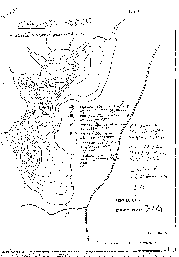 Djupkarta för Hundsjön — Hundsjön — blad 3-4524 (SMHI Vattenwebb)