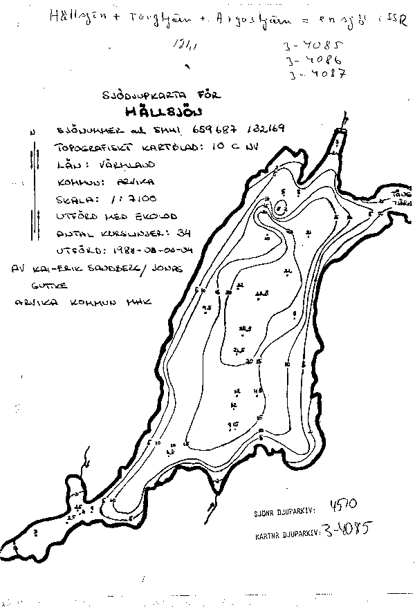 Djupkarta för Hällsjön i Arvika — Hällsjön — blad 3-4085 (SMHI Vattenwebb)
